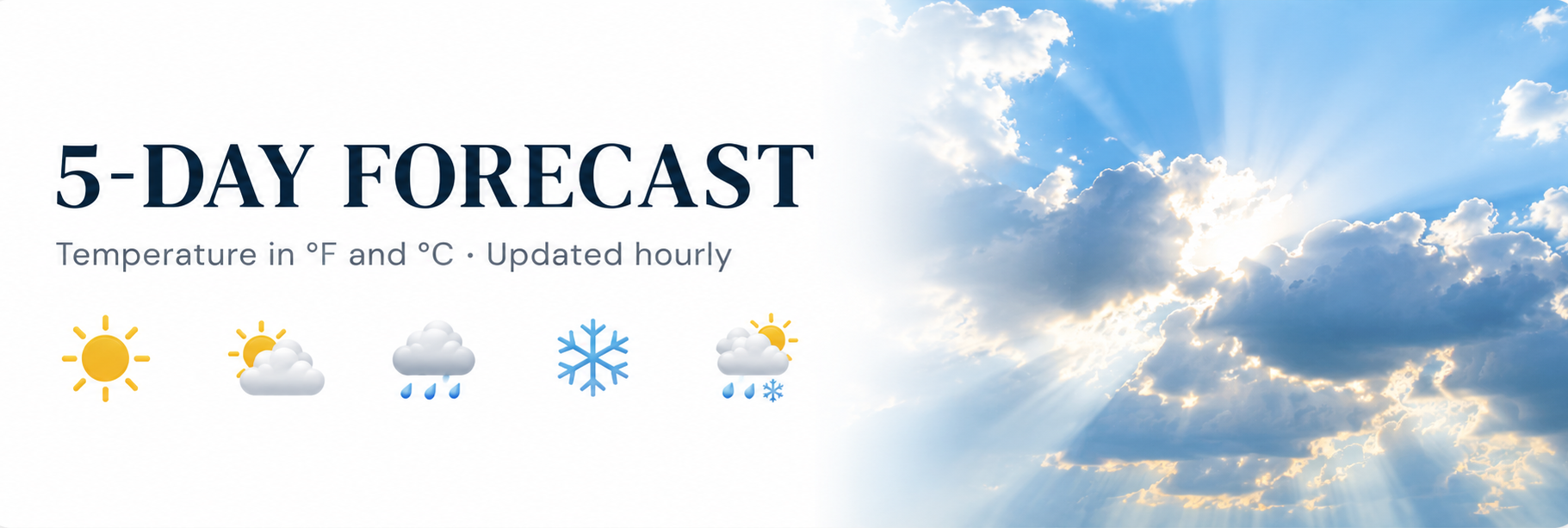 5-Day Forecast — temperature in F and C updated hourly
